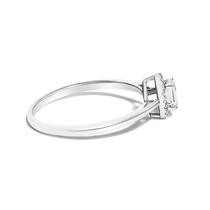 Anillo de halo con piedra natal ovalada de 5x3mm y detalle de diamante en oro blanco de 10K, foto 13