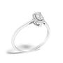 Anillo de halo con piedra natal ovalada de 5x3mm y detalle de diamante en oro blanco de 10K, foto 35