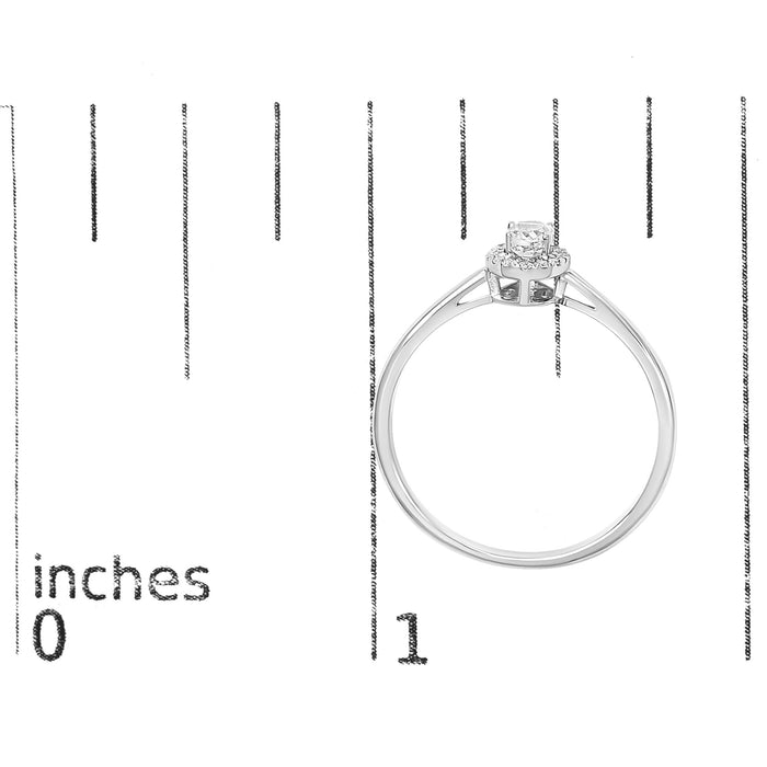 Anillo de halo con piedra natal ovalada de 5x3mm y detalle de diamante en oro blanco de 10K, foto 68