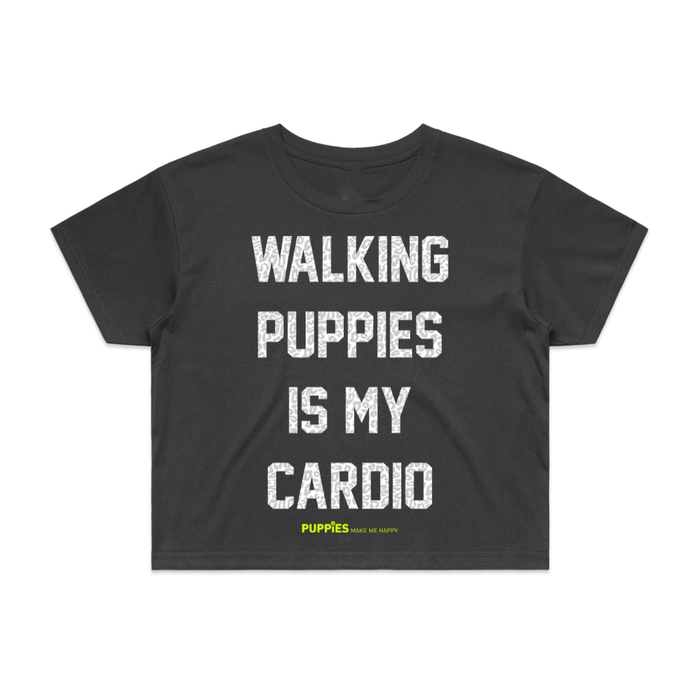 Walking Puppies is My Cardio Crop Tee in puppies black