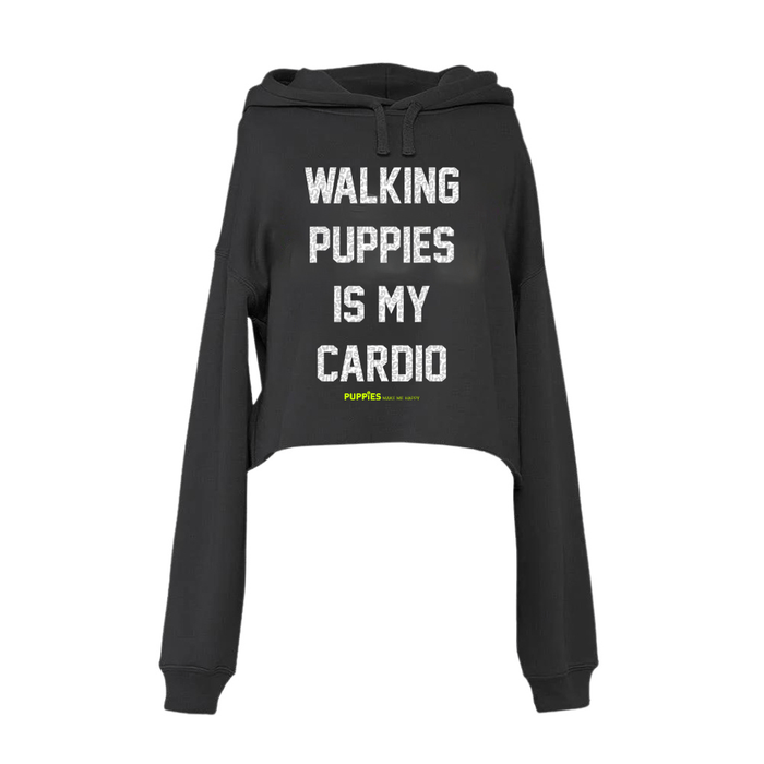 Walking Puppies is My Cardio Crop Hoodie in black
