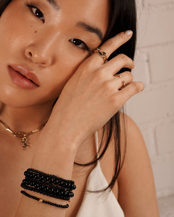 3mm Black Onyx and 14K Gold Diamond Bead Bracelet, photo 2