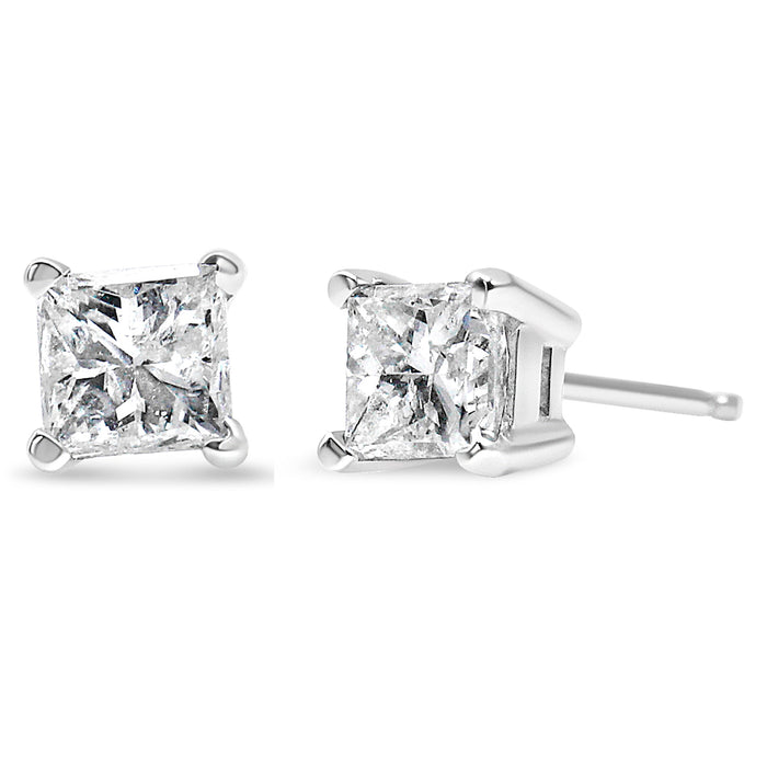 1 Ct. T.W. Princess-Cut Square Near Colorless Diamond Classic 4-Prong Solitaire Stud Earrings in 14K White Gold, photo 1