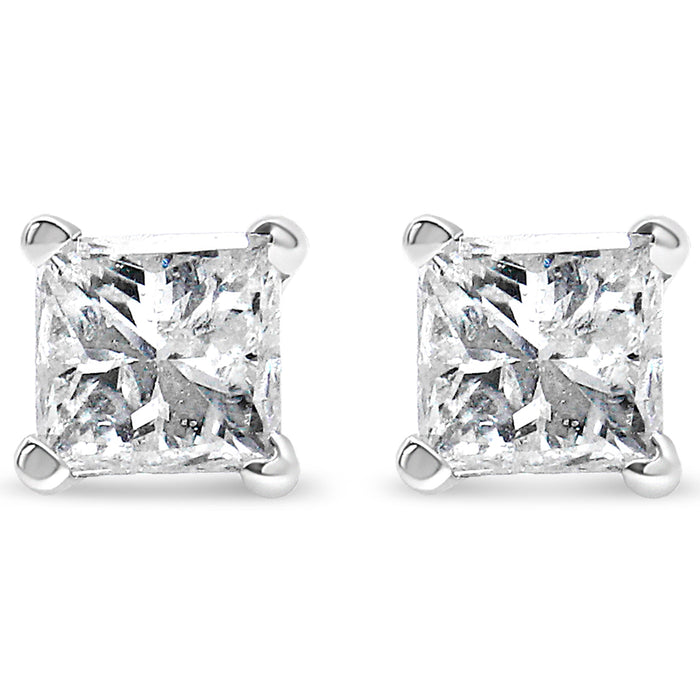 1 Ct. T.W. Princess-Cut Square Near Colorless Diamond Classic 4-Prong Solitaire Stud Earrings in 14K White Gold, photo 2