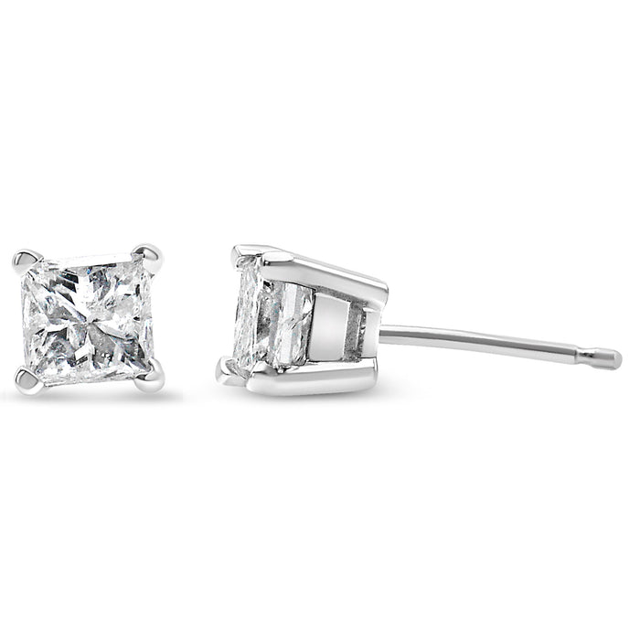 1 Ct. T.W. Princess-Cut Square Near Colorless Diamond Classic 4-Prong Solitaire Stud Earrings in 14K White Gold, photo 4