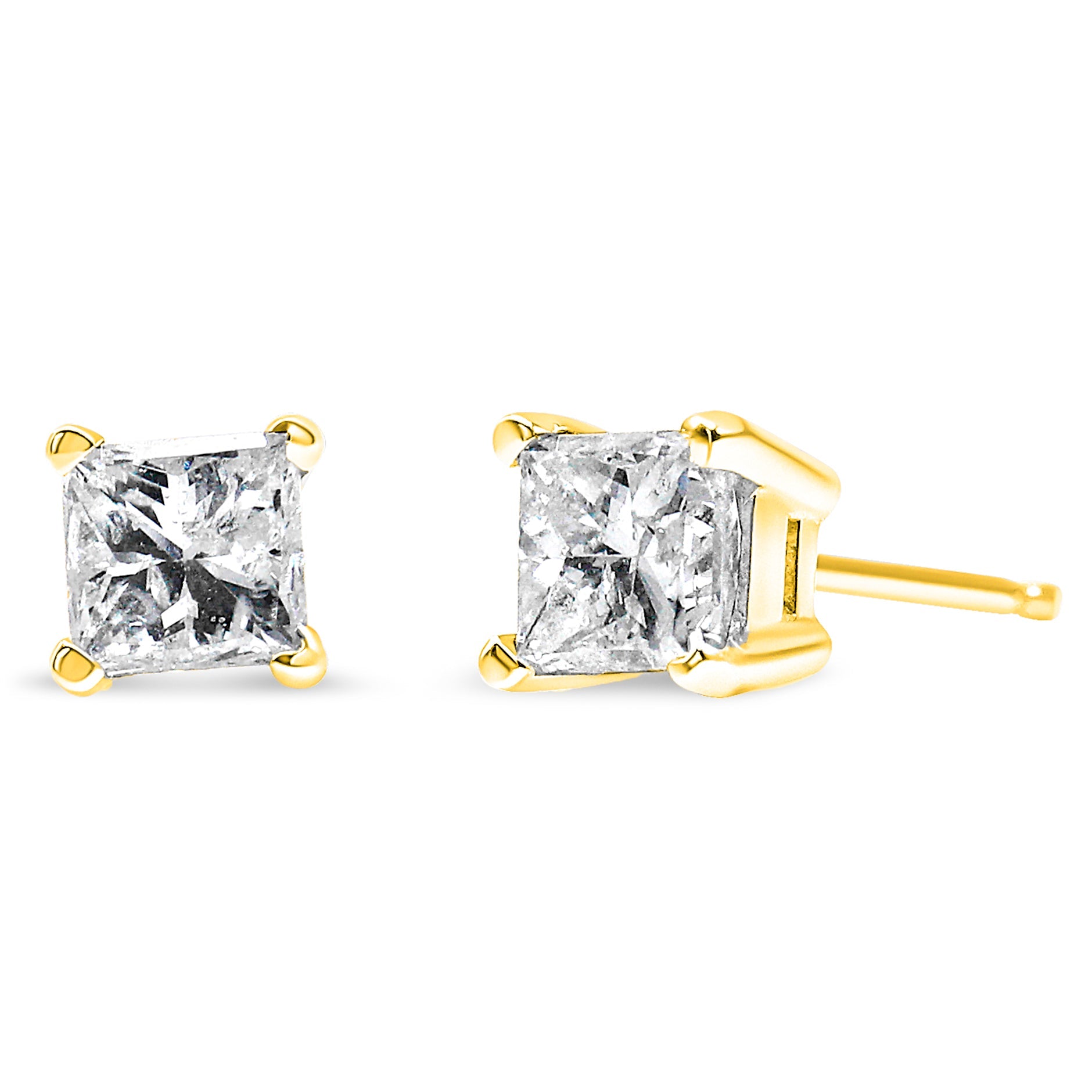 Aretes de botón certificados con diamantes talla princesa de pureza mejorada de 0.50 ct. p.t. en oro amarillo de 14K, foto 1