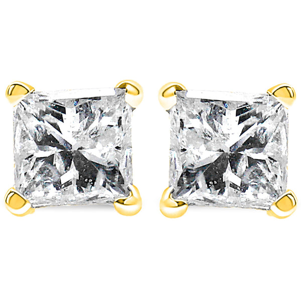 1/4 Ct. T.W. Princess-Cut Square Near Colorless Diamond Classic 4-Prong Solitaire Stud Earrings in 14K Yellow Gold, photo 2
