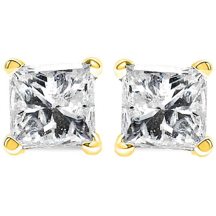 1/4 Ct. T.W. IGI Certified Princess-Cut Diamond Solitaire Stud Earrings in 14K Yellow Gold, photo 2