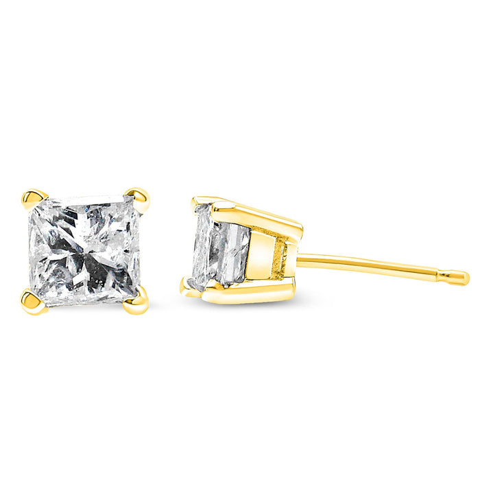Aretes de botón certificados con diamantes talla princesa de pureza mejorada de 0.50 ct. p.t. en oro amarillo de 14K, foto 4