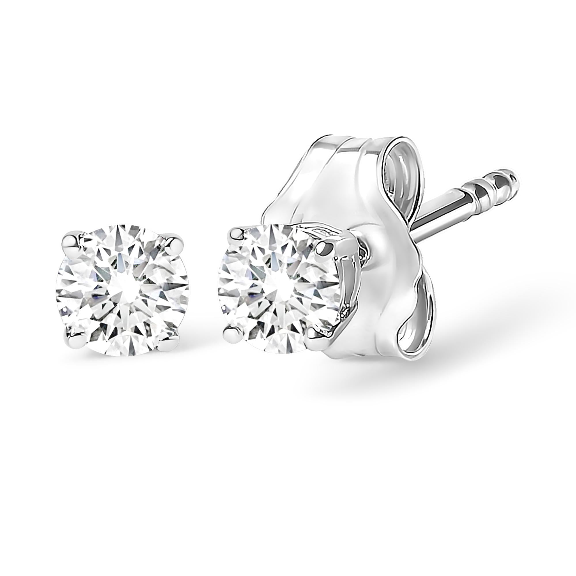 Aretes de botón con diamantes de 1 ct. p.t. certificados por AGS, color F-G y pureza SI2-I1 en oro blanco de 14K, foto 1