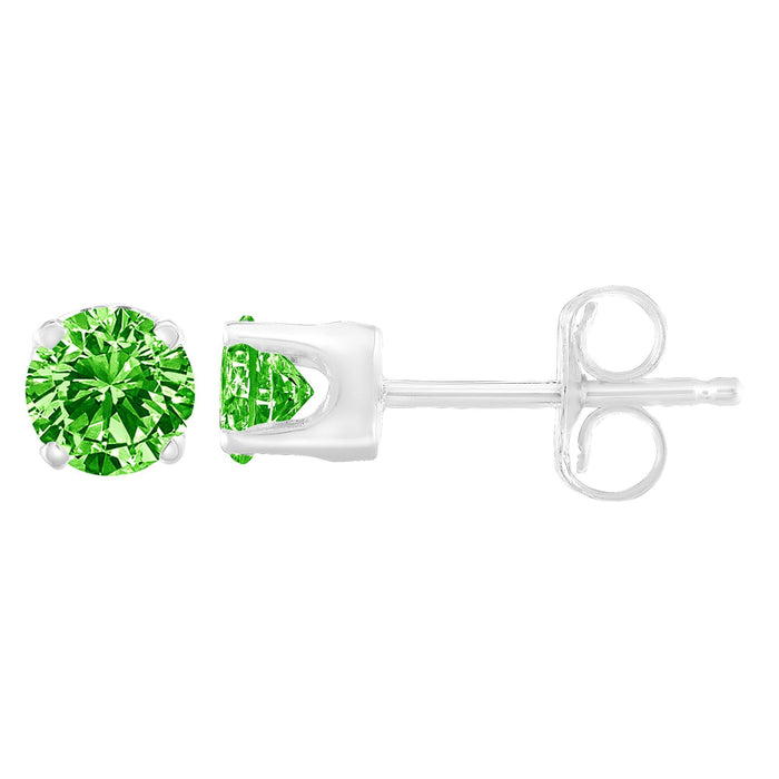 1/5 Ct. T.W. Round Brilliant-Cut Treated Green Diamond Classic 4-Prong Stud Earrings in Sterling Silver, photo 1