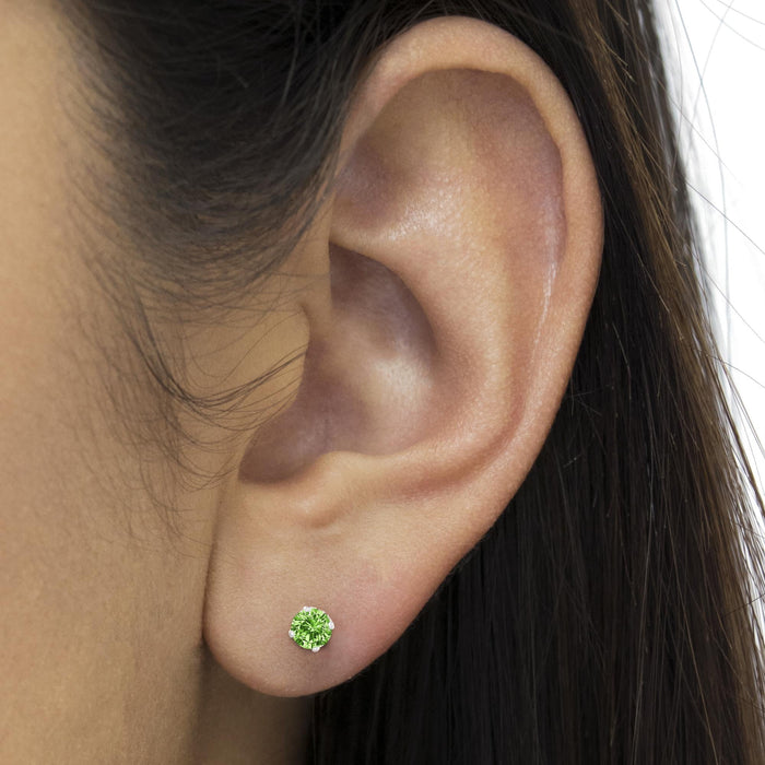 1/5 Ct. T.W. Round Brilliant-Cut Treated Green Diamond Classic 4-Prong Stud Earrings in Sterling Silver, photo 3