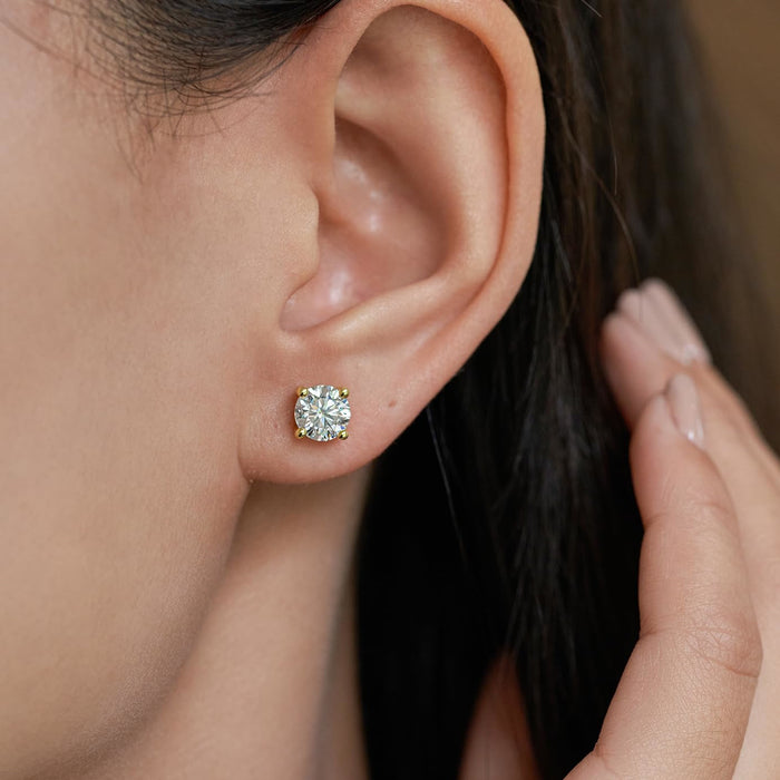 Aretes de botón con diamantes redondos cultivados en laboratorio de 3.00 CTW en oro de 14K, foto 11