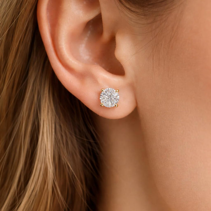 Aretes de botón con diamantes cultivados en laboratorio color G de 2.00 CTW en oro de 14K, foto 9