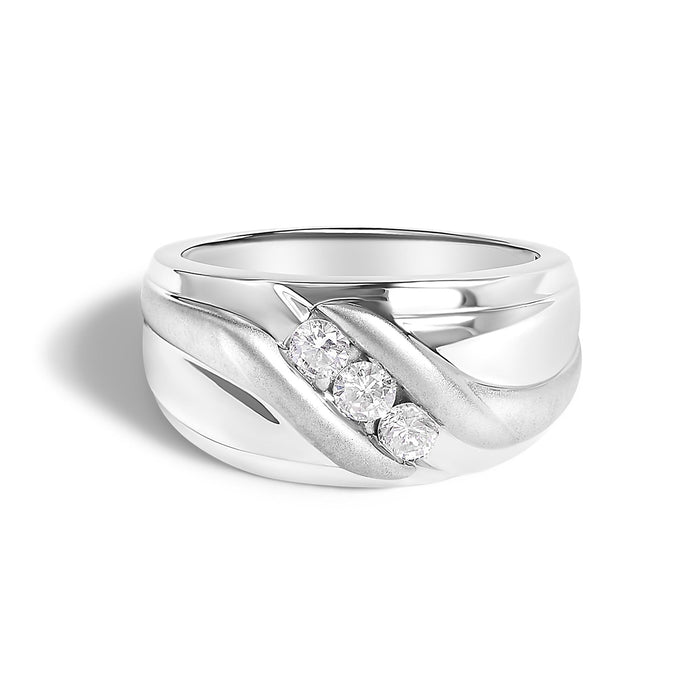 Anillo de banda de 3 piedras para hombre con diamantes de 1/2 ct. p.t. y engaste de canal en plata de ley, foto 1