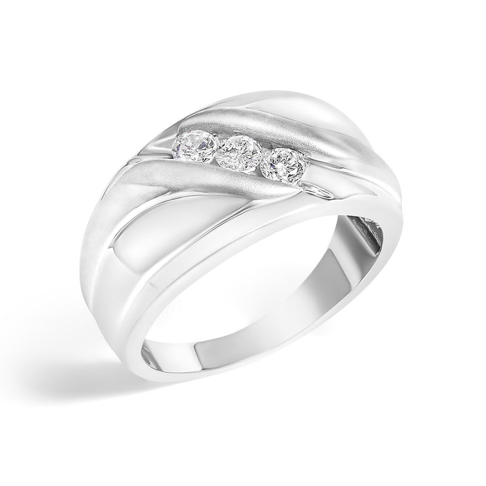 Anillo de banda de 3 piedras para hombre con diamantes de 1/2 ct. p.t. y engaste de canal en plata de ley, foto 4