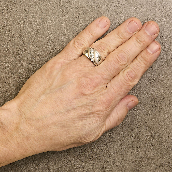 Anillo de banda de 3 piedras para hombre con diamantes de 1/2 ct. p.t. y engaste de canal en plata de ley, foto 3