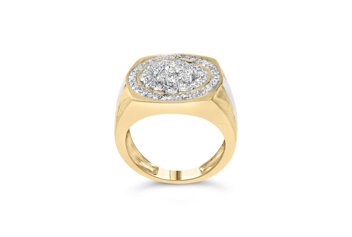 Anillo de sello para hombre de racimo y halo con diamantes de 1 1/2 ct. p.t. en oro amarillo de 10K, foto 5