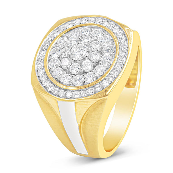 1 1/2 Ct. T.W. Diamond Cluster and Halo Signet Mens Ring in 10K Yellow Gold, photo 2