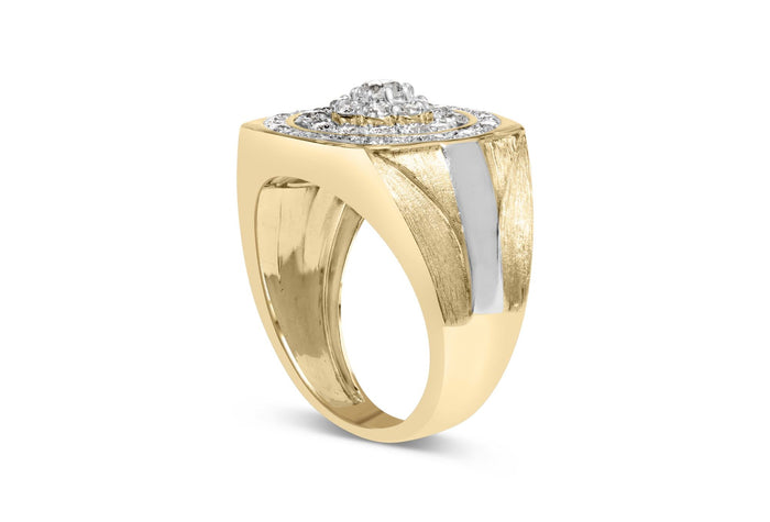 Anillo de sello para hombre de racimo y halo con diamantes de 1 1/2 ct. p.t. en oro amarillo de 10K, foto 4