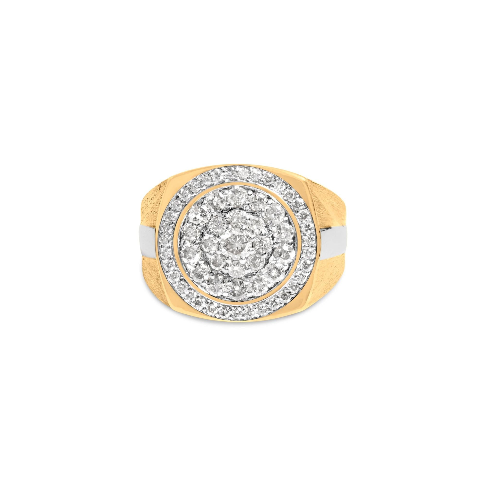 Anillo de sello para hombre de racimo y halo con diamantes de 1 1/2 ct. p.t. en oro amarillo de 10K, foto 1