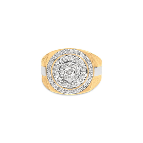 1 1/2 Ct. T.W. Diamond Cluster and Halo Signet Mens Ring in 10K Yellow Gold, photo 1
