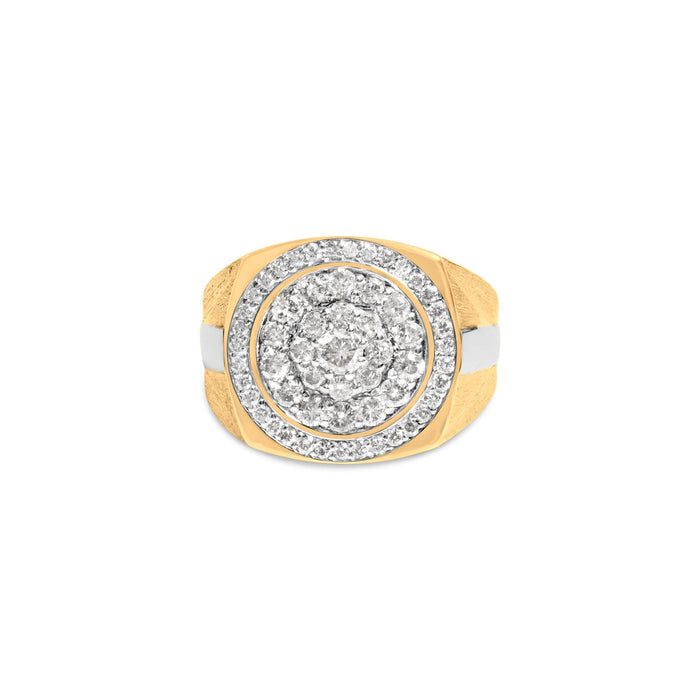 Anillo de sello para hombre de racimo y halo con diamantes de 1 1/2 ct. p.t. en oro amarillo de 10K, foto 1