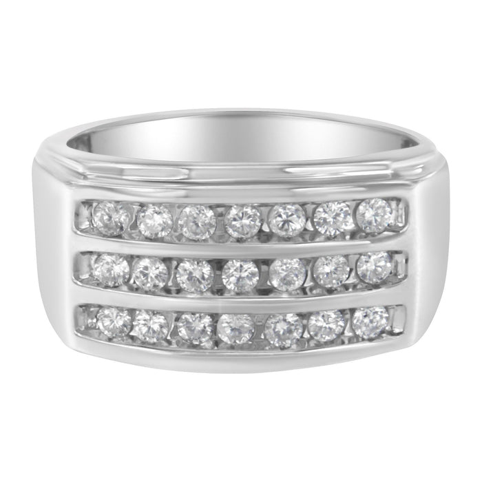 Anillo de banda para hombre con diamantes en canal de 1 ct. p.t. en oro blanco de 14K, color H-I, claridad SI2-I1, foto 1