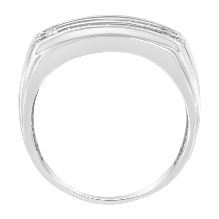 Anillo de banda para hombre con diamantes en canal de 1 ct. p.t. en oro blanco de 14K, color H-I, claridad SI2-I1, foto 2