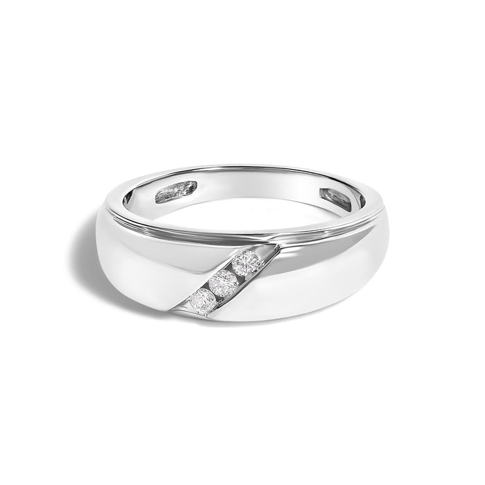 Anillo de banda para hombre de 3 piedras con diamantes de 1/6 ct. p.t. en plata de ley, foto 1