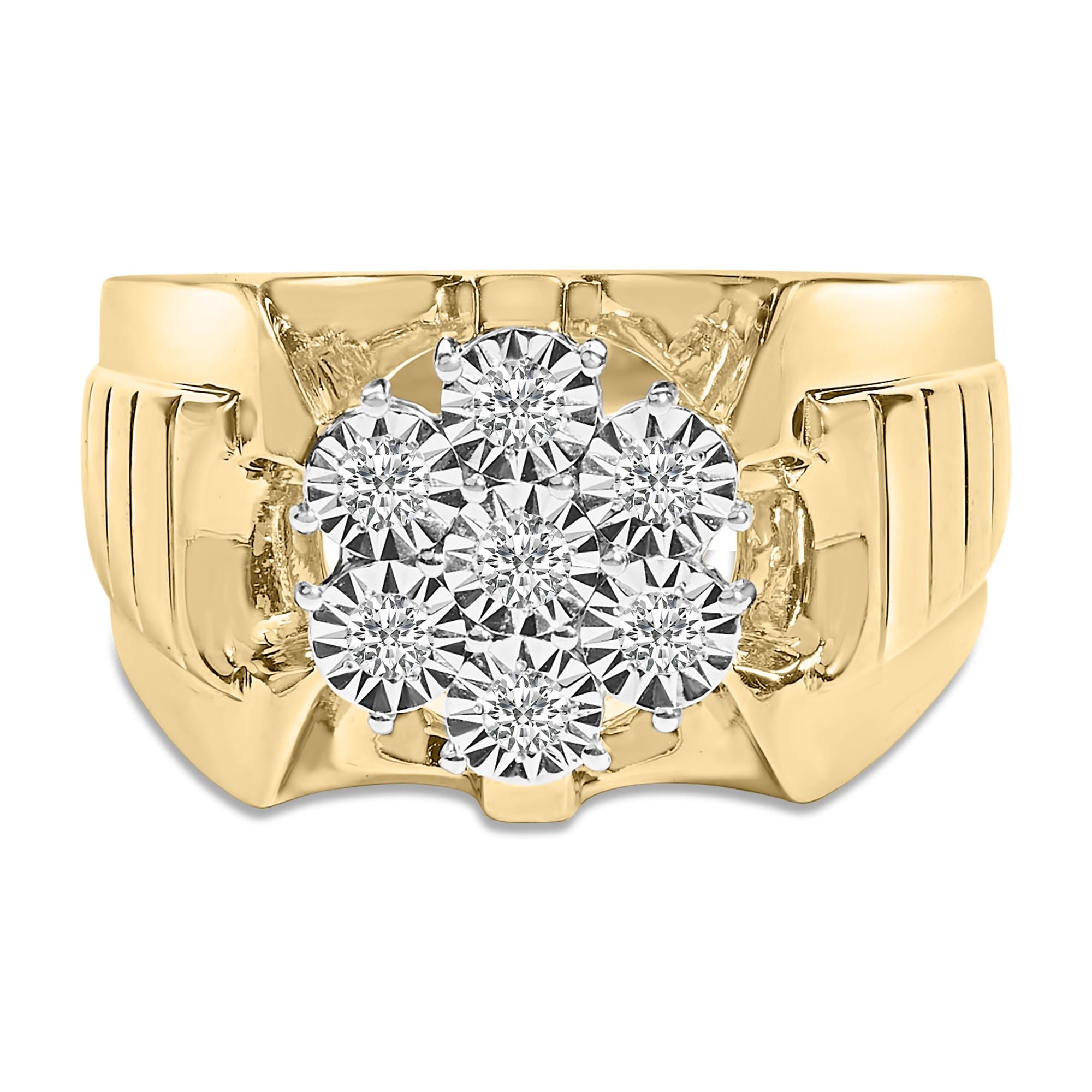 Anillo de racimo floral Miracle-Set con diamantes de 1/3 ct. p.t. en plata de ley bañada en oro amarillo de 14K, foto 1