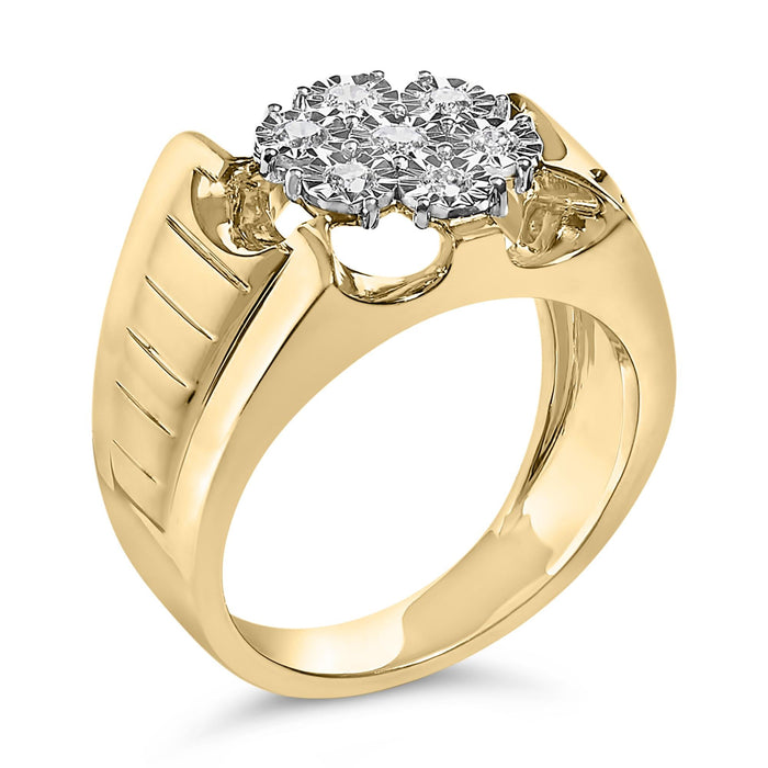 Anillo de racimo floral Miracle-Set con diamantes de 1/3 ct. p.t. en plata de ley bañada en oro amarillo de 14K, foto 4