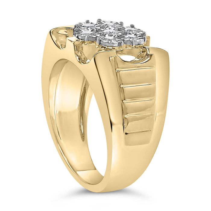Anillo de racimo floral Miracle-Set con diamantes de 1/3 ct. p.t. en plata de ley bañada en oro amarillo de 14K, foto 5