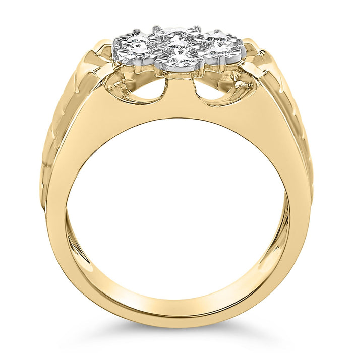 Anillo de racimo floral Miracle-Set con diamantes de 1/3 ct. p.t. en plata de ley bañada en oro amarillo de 14K, foto 6