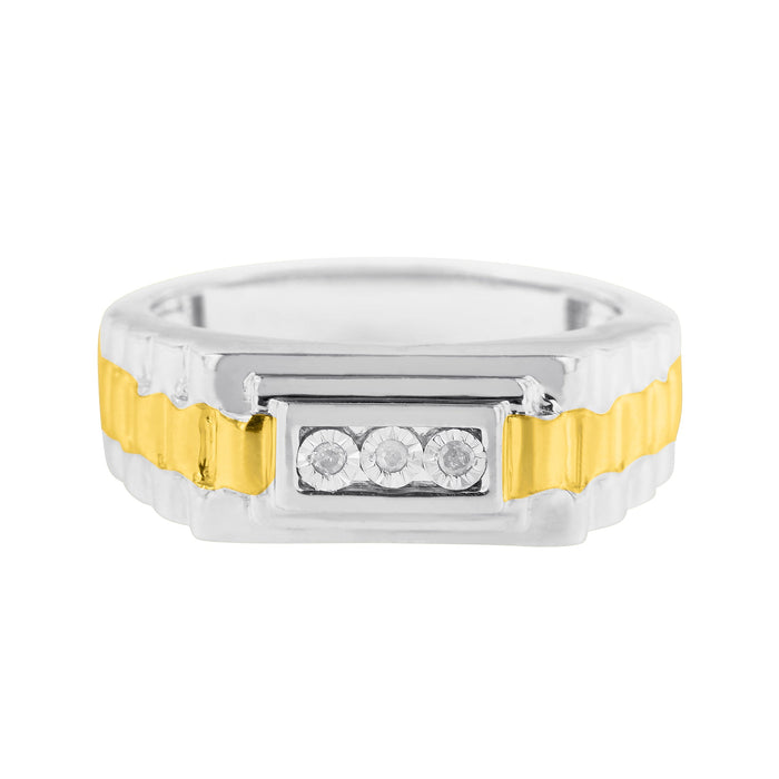 Men's Diamond Accent Miracle-Set 3 Stone Ridged Band Ring in 10K Yellow Gold-Plated Sterling Silver, photo 1