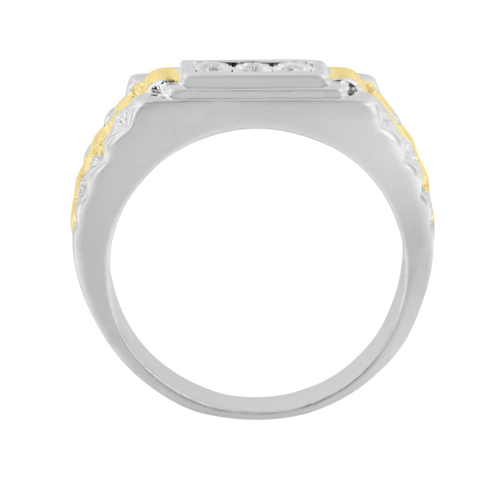 Men's Diamond Accent Miracle-Set 3 Stone Ridged Band Ring in 10K Yellow Gold-Plated Sterling Silver, photo 2