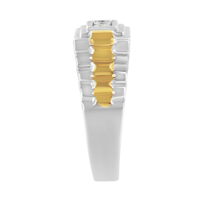 Men's Diamond Accent Miracle-Set 3 Stone Ridged Band Ring in 10K Yellow Gold-Plated Sterling Silver, photo 6