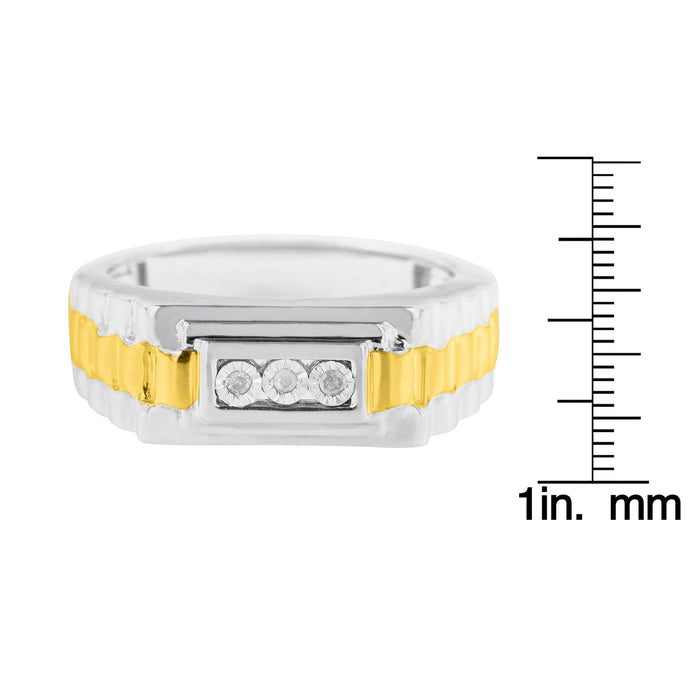 Men's Diamond Accent Miracle-Set 3 Stone Ridged Band Ring in 10K Yellow Gold-Plated Sterling Silver, photo 7