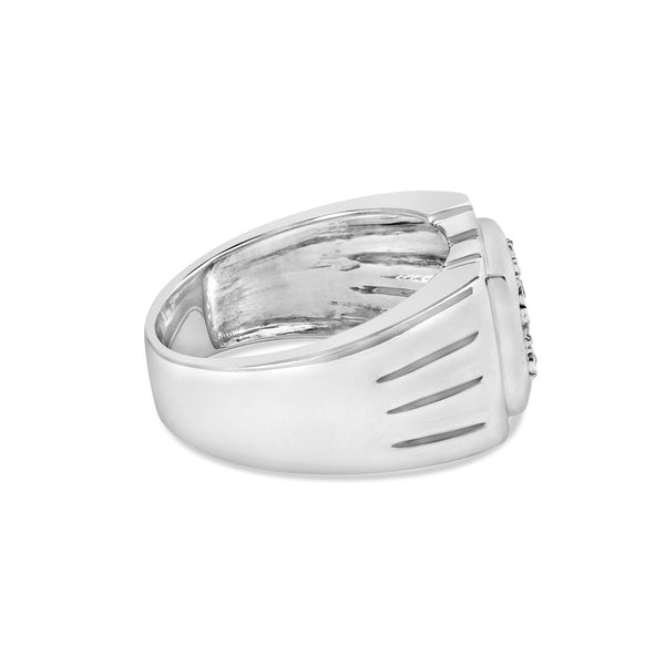 Anillo de banda estriada para caballero Miracle-Set de 9 piedras con detalle de diamante en plata de ley, foto 2