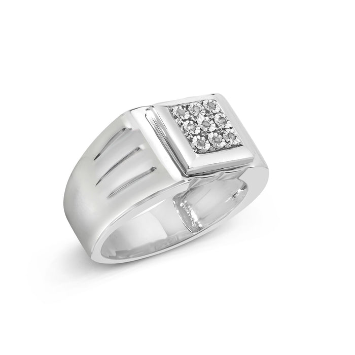 Anillo de banda estriada para caballero Miracle-Set de 9 piedras con detalle de diamante en plata de ley, foto 4