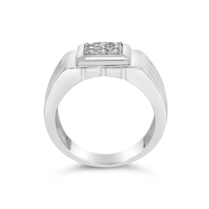 Anillo de banda estriada para caballero Miracle-Set de 9 piedras con detalle de diamante en plata de ley, foto 6