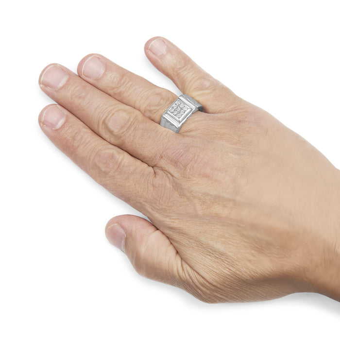 Anillo de banda estriada para caballero Miracle-Set de 9 piedras con detalle de diamante en plata de ley, foto 3