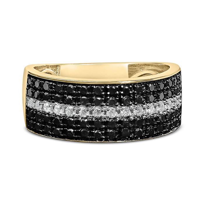 Anillo de racimo para hombre con diamantes blancos y diamantes negros tratados de 1 ct. p.t. en oro amarillo de 10K, foto 1