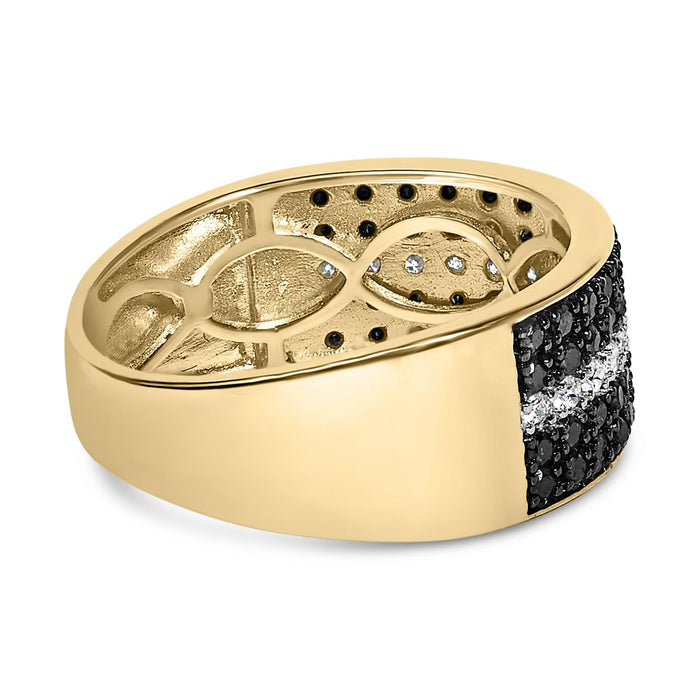 Anillo de racimo para hombre con diamantes blancos y diamantes negros tratados de 1 ct. p.t. en oro amarillo de 10K, foto 2