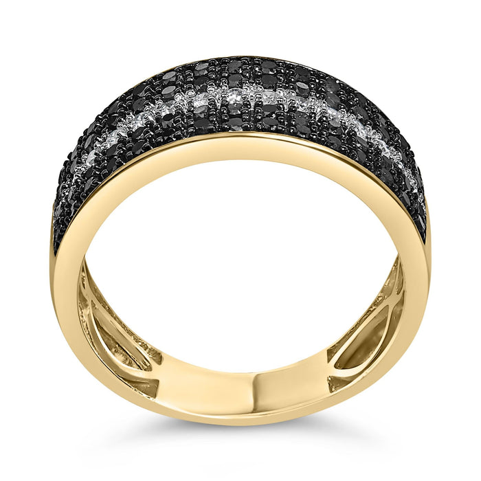 Anillo de racimo para hombre con diamantes blancos y diamantes negros tratados de 1 ct. p.t. en oro amarillo de 10K, foto 6