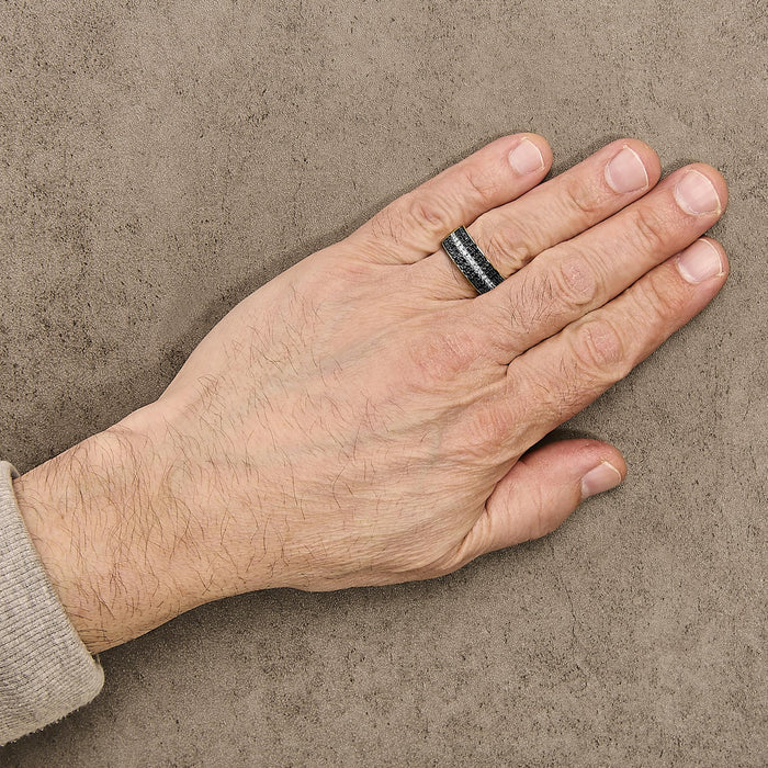 Anillo de racimo para hombre con diamantes blancos y diamantes negros tratados de 1 ct. p.t. en oro amarillo de 10K, foto 3