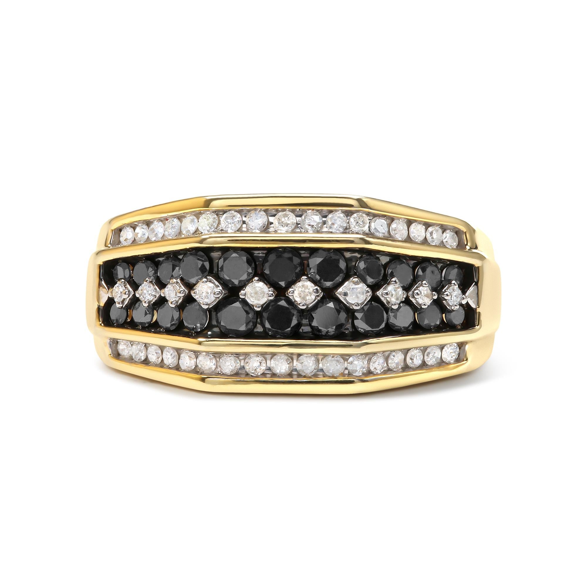 Men's 1 1/2 Ct. T.W. White and Black Treated Diamond Cluster Ring in 14K Yellow Gold-Plated Sterling Silver, photo 1
