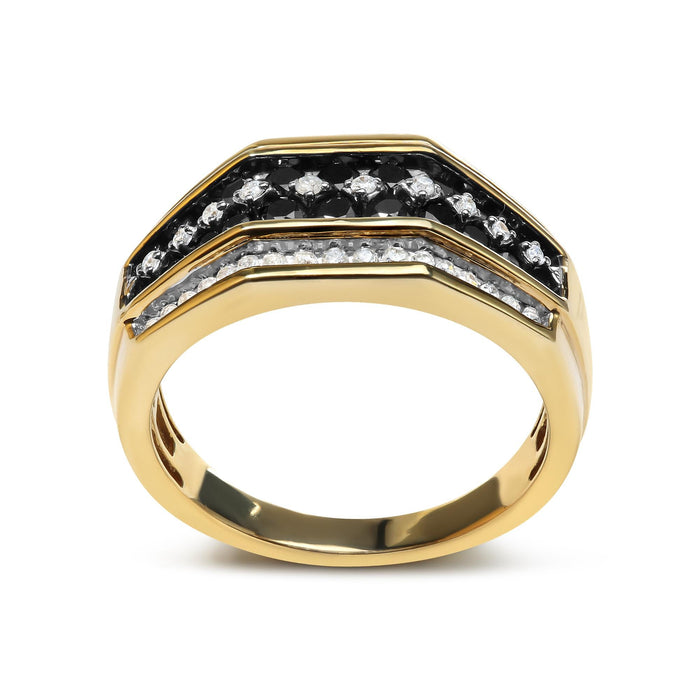 Men's 1 1/2 Ct. T.W. White and Black Treated Diamond Cluster Ring in 14K Yellow Gold-Plated Sterling Silver, photo 2