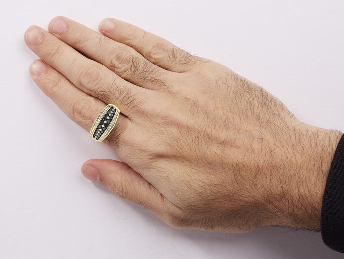 Men's 1 1/2 Ct. T.W. White and Black Treated Diamond Cluster Ring in 14K Yellow Gold-Plated Sterling Silver, photo 3