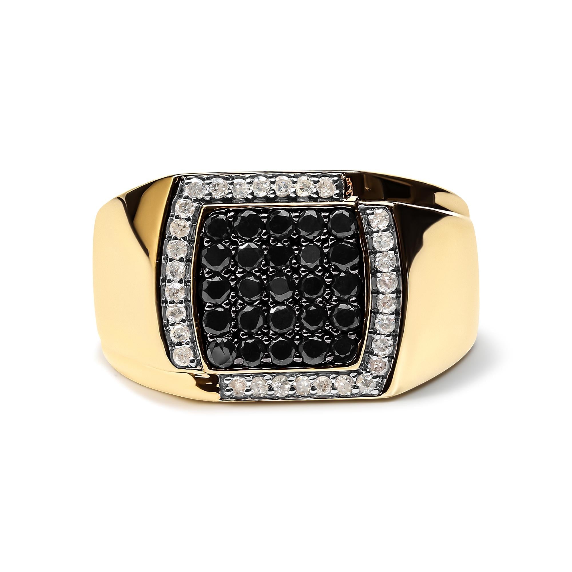 Men's 1 Ct. T.W. White and Treated Black Diamond Cushion Cluster Statement Ring in 10K Yellow Gold, photo 1